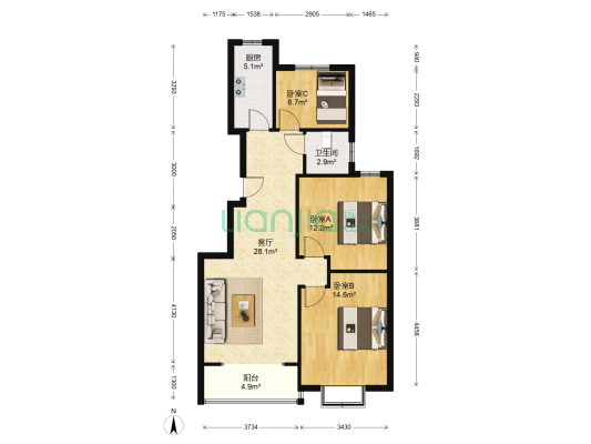 集中供暖  园林小区   物探局小区  电梯洋房-户型图