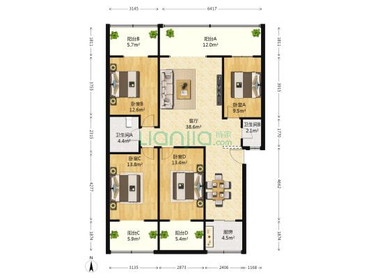 蜀光苑小区 4室1厅2卫 155平方
