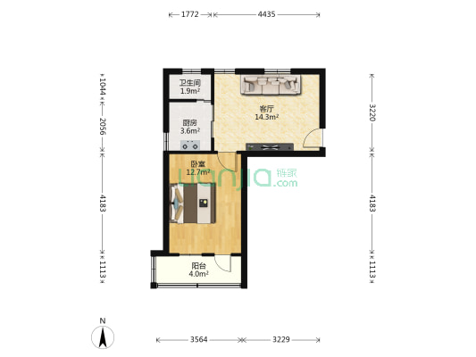 广氮新村 1室1厅1卫 43平方