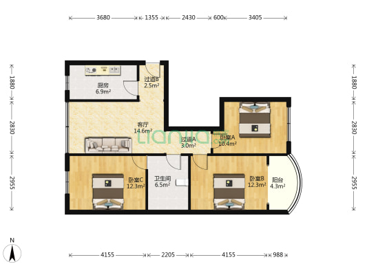 庆云小区 3室1厅1卫 90平方