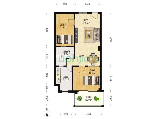 大唐新都 2室1厅1卫 80平方