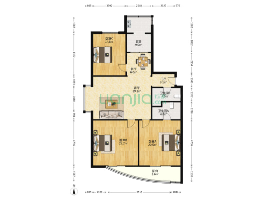 鸿昌广场西区 3室2厅2卫 157平方