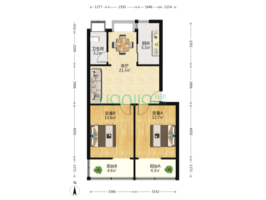 街道口外贸宿舍 2室1厅1卫 79平方