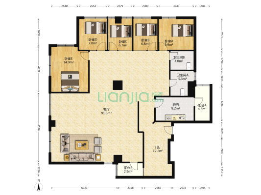 欧江大厦 5室1厅2卫 239平方
