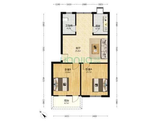 汉阳大街88号 2室1厅1卫 80平方