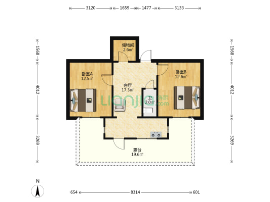 琼河新村 2室1厅1卫 50平方