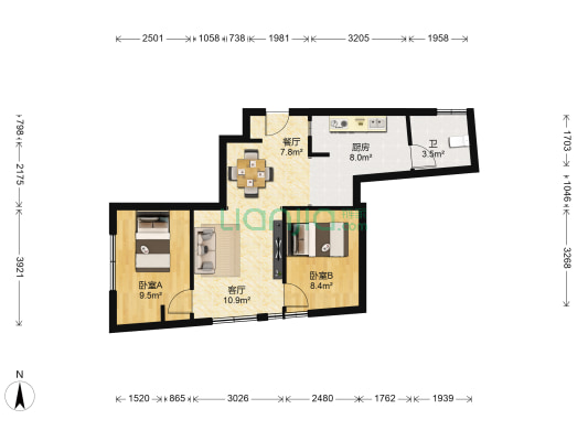 尚志大街 2室2厅1卫 55平方