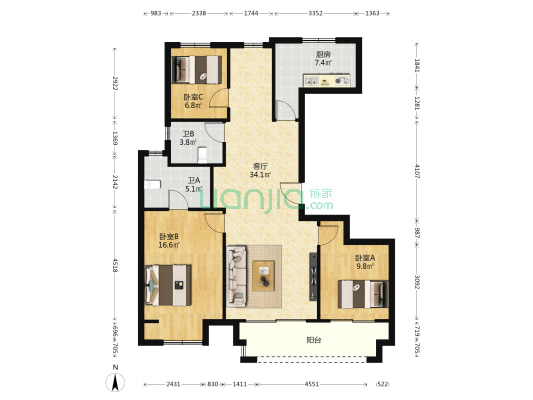 天润悦府 3室1厅2卫 125平方