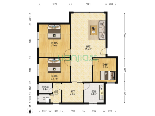 蒙山街106号小区 3室2厅2卫 113平方