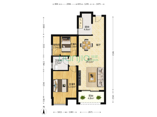 首开领翔上郡二期 2室1厅1卫 87平方