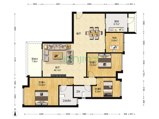 华南新城江山颐景茗苑 4室1厅2卫 144平方