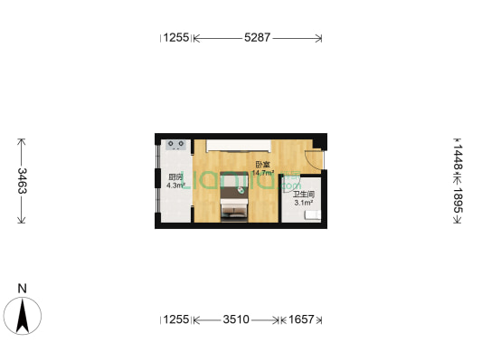 毛家桥水果市场 1室0厅1卫 33平方