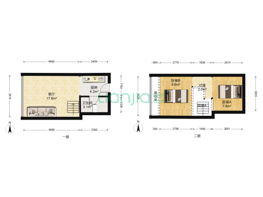欧美金融城 2室1厅1卫 39平方