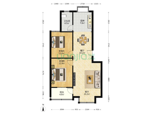 都市丽景 2室2厅1卫 93平方