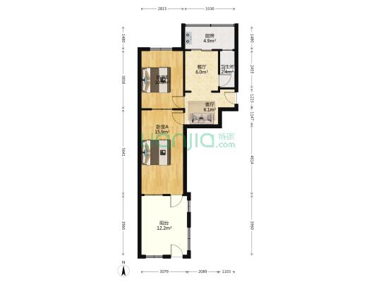 北关北路 2室2厅1卫 57平方