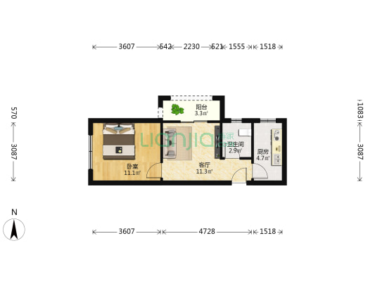 龙湖御府 1室1厅1卫 49平方