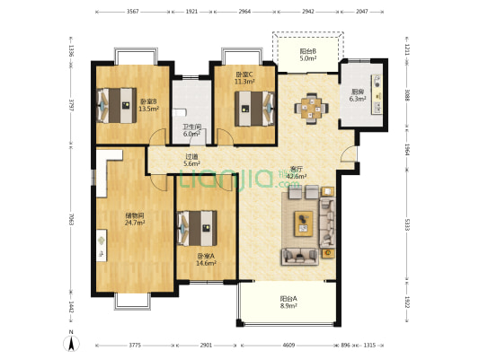 和沐天成 3室1厅1卫 162平方