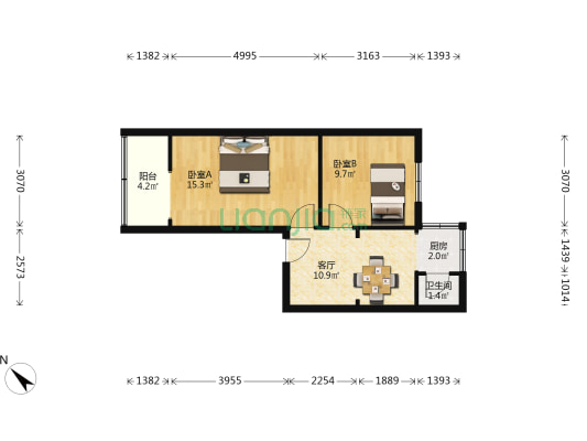 昭忠祠街50号 2室1厅1卫 53平方