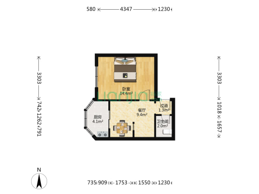 先进街（胜利桥北商圈） 1室1厅1卫 45平方
