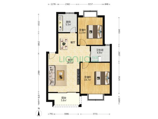 汇丰荷苑 2室1厅1卫 85平方