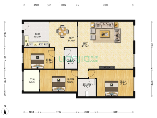 佳信华庭 3室2厅2卫 161平方