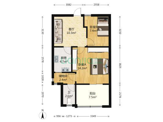军工社区零二小区 2室1厅1卫 54平方