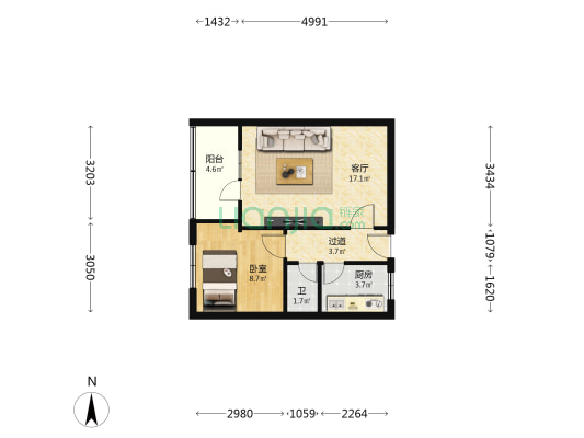 市总工会家属院 1室1厅1卫 50平方