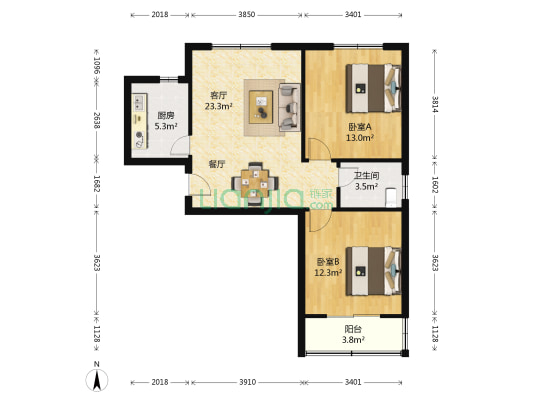 芙蓉花苑三期B区 2室1厅1卫 91平方