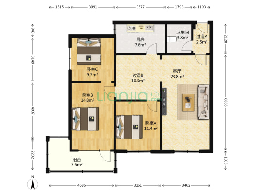 飞天大酒店家属院 3室1厅1卫 90平方