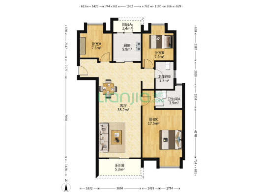光谷学府 3室1厅2卫 115平方