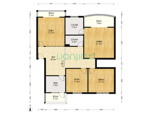 华南苑 2室1厅2卫 130平方
