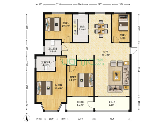 中和家园 4室1厅2卫 139平方