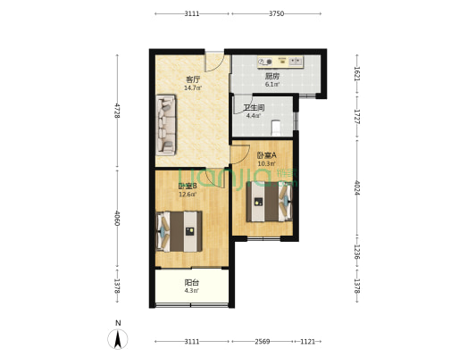 城市绿洲花园综合楼 2室1厅1卫 75平方