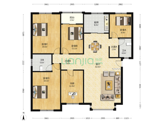 五小生活区 5室1厅2卫 166平方