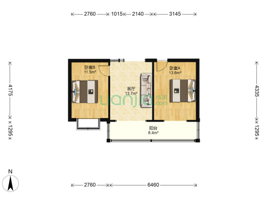 民航大连疗养院 2室1厅0卫 53平方