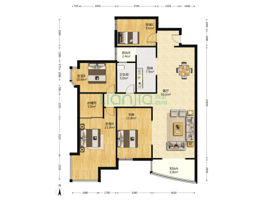 鹏程大厦 4室1厅1卫 172平方