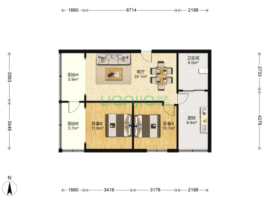 鸿运家园 2室1厅1卫 96平方