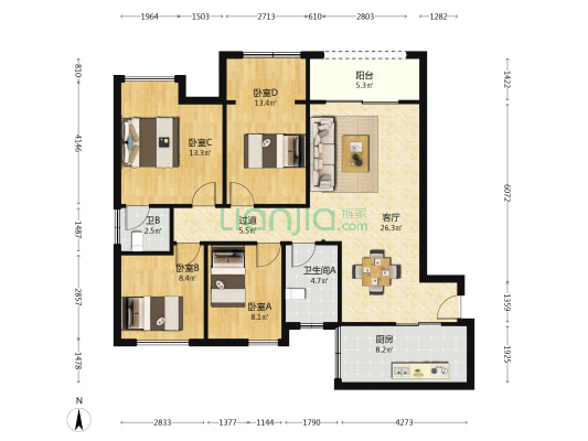 绿岛丽景三期 4室1厅2卫 121平方