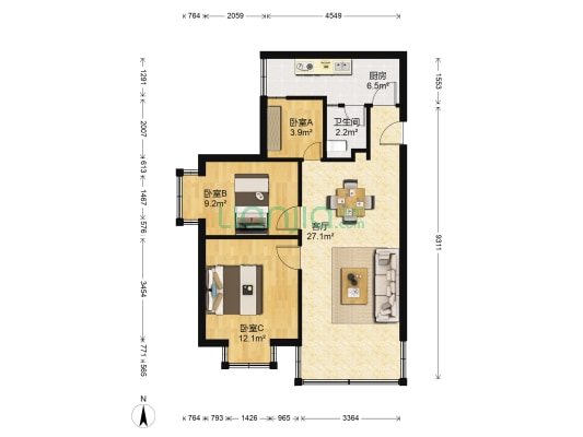 半山小区 3室1厅1卫 71平方
