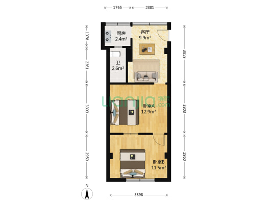 美心商贸城 2室1厅1卫 40平方