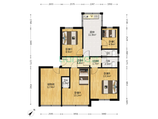 西铁楼 4室0厅3卫 88平方