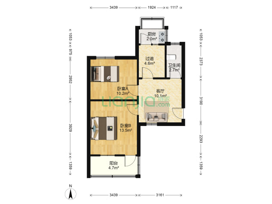 黄河路10号院 2室1厅1卫 54平方