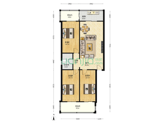 雅馨园 3室1厅1卫 121平方