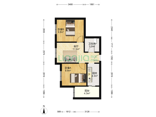 凯盛家园 2室1厅1卫 63平方