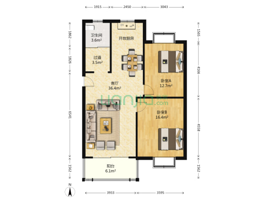 兴源家园 2室1厅1卫 90平方