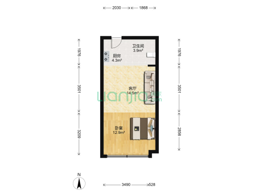 荷塘月色 1室1厅1卫 51平方