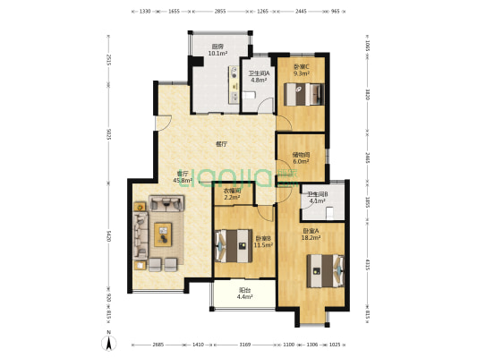 清华名居 3室1厅2卫 139平方