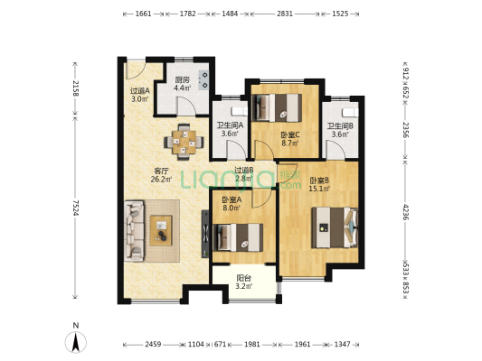 中骏雍景府 3室1厅2卫 113平方