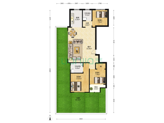 保利梧桐语 3室1厅2卫 119平方