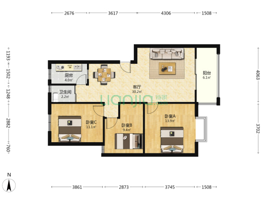 厦门华苑 3室1厅1卫 98平方